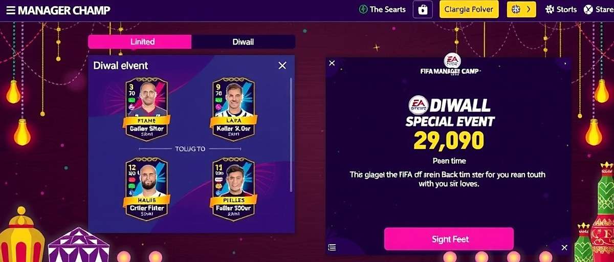 FIFA Manager Champ Diwali Event FIFA Manager Champ Diwali special event interface with festive decorations and limited edition player cards